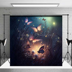 Lofaris Enchanted Forest Butterflies Photography Backdrop Magical Glowing Insects at Night Moody and Ethereal Photo Prop
