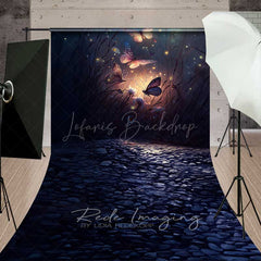 Lofaris Enchanted Forest Butterflies Sweep Photography Backdrop with Cobblestone Floor Magical Glowing Insects at Night Photo Prop