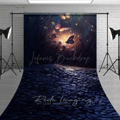 Lofaris Enchanted Forest Butterflies Sweep Photography Backdrop with Cobblestone Floor Magical Glowing Insects at Night Photo Prop