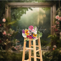 Lofaris Enchanted Forest Frame Photography Backdrop Green Nature Floral Mirror Photo Background Fairy Tale Jungle Booth Prop