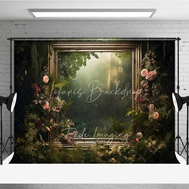 Lofaris Enchanted Forest Frame Photography Backdrop Green Nature Floral Mirror Photo Background Fairy Tale Jungle Booth Prop
