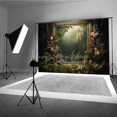 Lofaris Enchanted Forest Frame Photography Backdrop Green Nature Floral Mirror Photo Background Fairy Tale Jungle Booth Prop