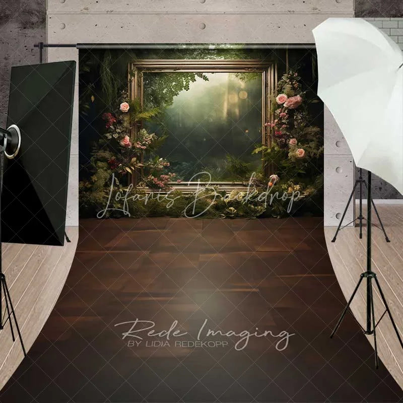 Lofaris Enchanted Forest Frame Sweep Photo Backdrop Green Nature Floral Mirror Background Fairy Tale Jungle Floor Prop
