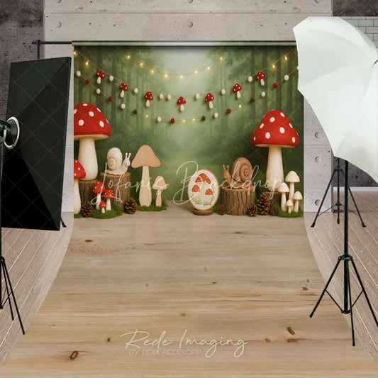 Lofaris Enchanted Forest Mushroom and Snail Sweep Backdrop Woodland Birthday Party Decor