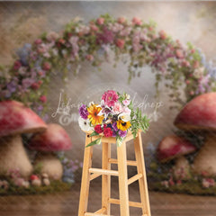 Lofaris Enchanted Forest Photography Backdrop Fairytale Mushroom Arch with Flowers Fine Art Painterly Background