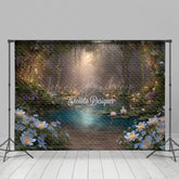 Lofaris Enchanted Forest Photography Backdrop with Magical Glowing Pond Fairy Lights Fairytale Photo Background