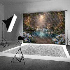 Lofaris Enchanted Forest Photography Backdrop with Magical Glowing Pond Fairy Lights Fairytale Photo Background