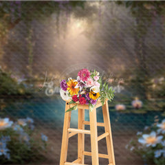 Lofaris Enchanted Forest Photography Backdrop with Magical Glowing Pond Fairy Lights Fairytale Photo Background
