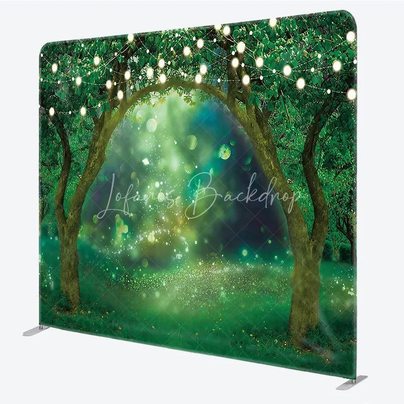 Lofaris Enchanted Forest Tension Fabric Backdrop String Lights Greenery Decor Magical Spring Garden Theme Background for Wedding