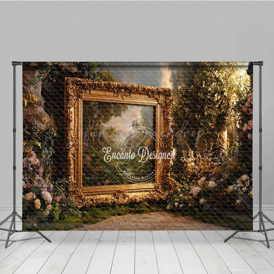 Lofaris Enchanted Forest Wedding Photography Backdrop Ornate Gold Frame in the Woods Fine Art Themed Photo Prop Decor