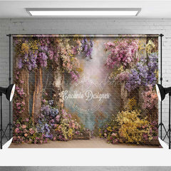 Lofaris Enchanted Forest Wedding Photography Backdrop Rustic Trees with Colorful Flowers Magical Garden Ceremony Prop