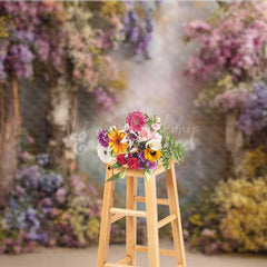 Lofaris Enchanted Forest Wedding Photography Backdrop Rustic Trees with Colorful Flowers Magical Garden Ceremony Prop