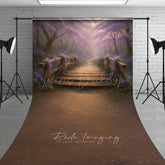 Lofaris Enchanted Forest with Wooden Bridge Sweep Backdrop Magical Purple Flowers Fairytale Photo Studio Floor Drop