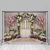 Lofaris Enchanted Garden Doorway Photography Backdrop Spring Floral Arch with Pink Roses Wedding or Bridal Shower Photo Prop