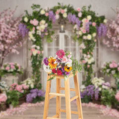 Lofaris Enchanted Garden Doorway Photography Backdrop Spring Floral Arch with Pink Roses Wedding or Bridal Shower Photo Prop