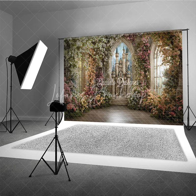 Lofaris Enchanted Garden Fairytale Castle Photography Backdrop Princess Birthday Party Floral Arch Window Decor