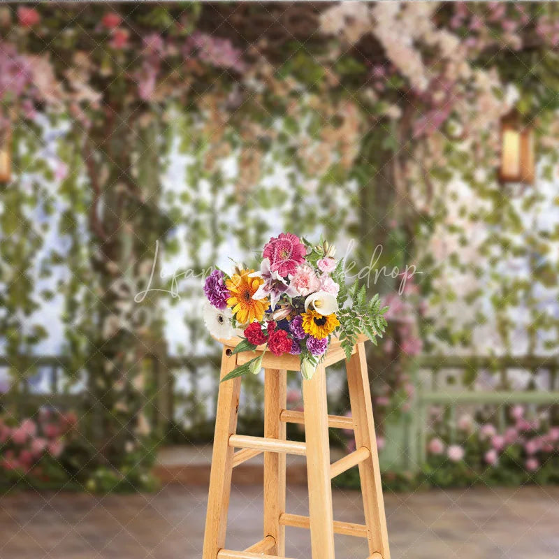 Lofaris Enchanted Garden Floral Photography Backdrop with Greenery and Lanterns Romantic Wedding Party Portrait Decor
