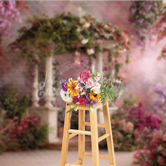Lofaris Enchanted Garden Gazebo Photography Backdrop with Pink and Purple Wisteria Flowers Spring Summer Theme for Portraits