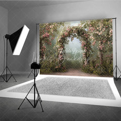 Lofaris Enchanted Garden Photography Backdrop with Pink Roses and Floral Arch Romantic Wedding Baby Shower Decor
