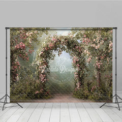 Lofaris Enchanted Garden Photography Backdrop with Pink Roses and Floral Arch Romantic Wedding Baby Shower Decor