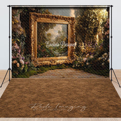 Lofaris Enchanted Garden with Ornate Gold Frame Combo Set Backdrop for Maternity and Fine Art Secret Photo Shoots