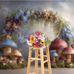 Lofaris Enchanted Mushroom Wedding Arch Backdrop Fairytale Forest with Flowers Whimsical Garden Ceremony Photo Prop