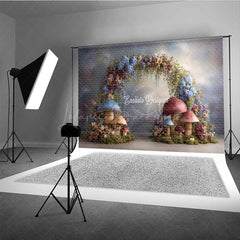 Lofaris Enchanted Mushroom Wedding Arch Backdrop Fairytale Forest with Flowers Whimsical Garden Ceremony Photo Prop