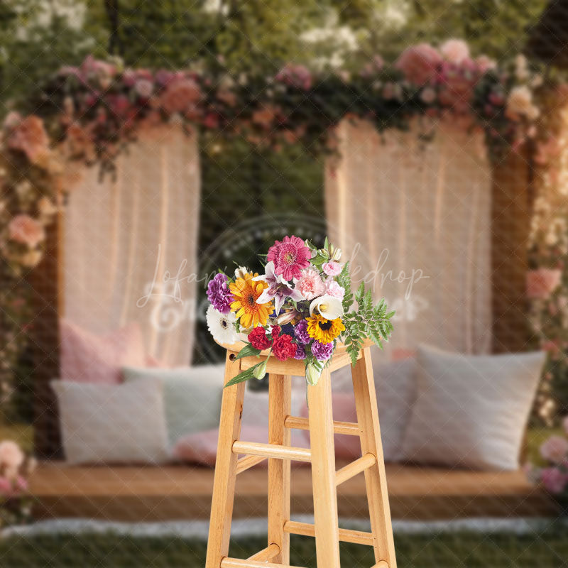 Lofaris Enchanted Pink Curtain Forest Spring Photography Backdrope