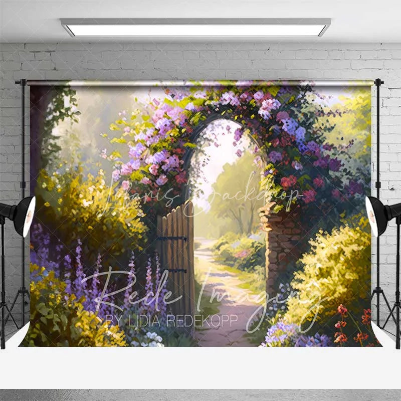 Lofaris Enchanted Spring Garden Arch Backdrop Blooming Floral Gate Path Romantic Wedding Bridal Shower Photography