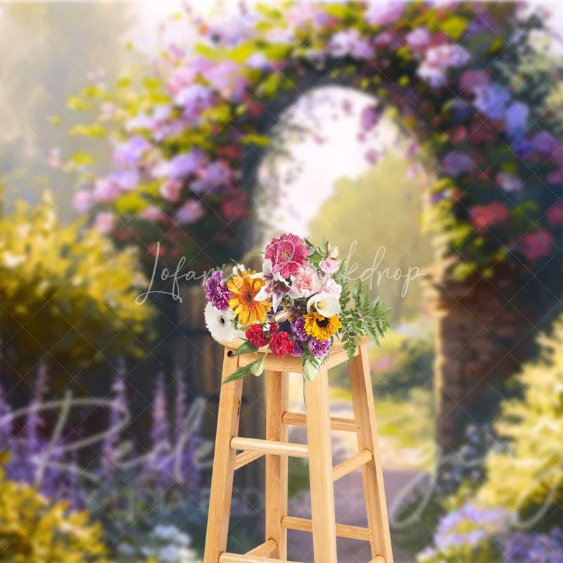 Lofaris Enchanted Spring Garden Arch Backdrop Blooming Floral Gate Path Romantic Wedding Bridal Shower Photography