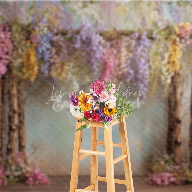 Lofaris Enchanted Wisteria Photography Backdrop Colorful Hanging Flowers Magical Forest Fine Art Portrait Background