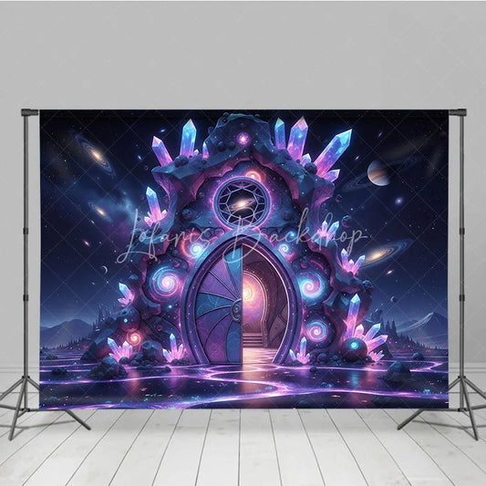 Lofaris Enchanting Cosmic Portal Photography Backdrop with Glowing Purple Crystals Starry Galaxy Scene