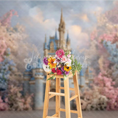 Lofaris Enchanting Fairy Tale Castle Photography Backdrop Pink and Blue Flowers Dreamy Princess Party Baby Shower Decor