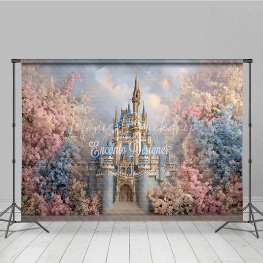 Lofaris Enchanting Fairy Tale Castle Photography Backdrop Pink and Blue Flowers Dreamy Princess Party Baby Shower Decor
