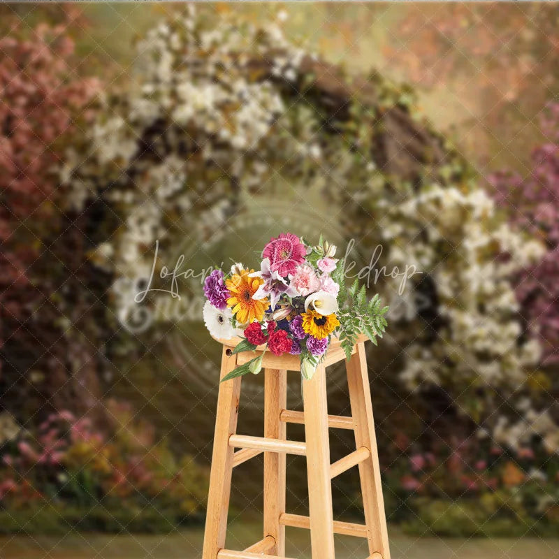 Lofaris Enchanting Floral Archway Photography Backdrop Pink and White Flowers Garden Theme for Spring Wedding