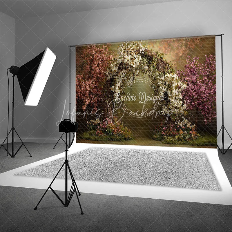Lofaris Enchanting Floral Archway Photography Backdrop Pink and White Flowers Garden Theme for Spring Wedding
