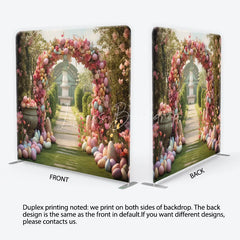 Lofaris Enchanting Garden Archway Square Double-Sided Backdrop Pastel Easter Eggs and Spring Floral Party Decor