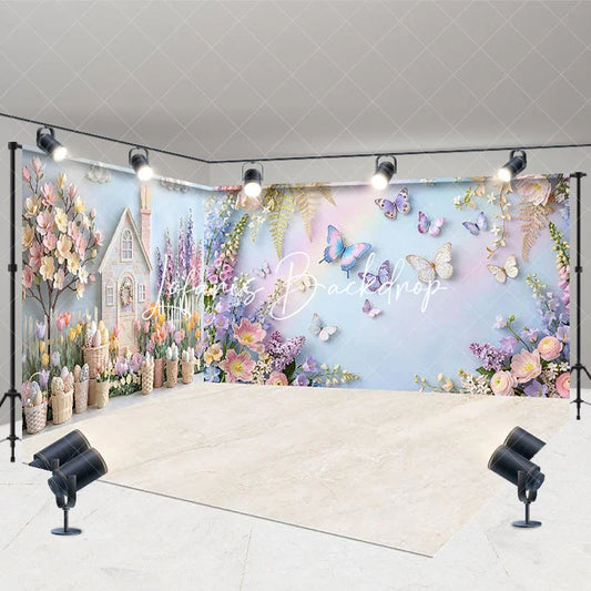 Lofaris Enchanting Pastel Spring Garden House and Butterfly Room Set Backdrop Fantasy Floral Party Decor