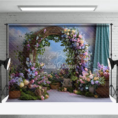 Lofaris Enchanting Rustic Floral Arch Photography Backdrop with Pastel Flowers Green Foliage for Wedding or Baby Shower
