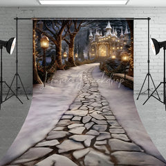 Lofaris Enchanting Winter Wonderland Sweep Backdrop with Fairytale Castle and Snowy Path Festive Holiday Decor