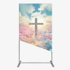 Lofaris Ethereal Cross with Pastel Clouds and Heavenly Sky Rectangle Arch Backdrop Spiritual Serene Decor for Events