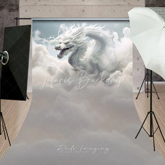 Lofaris Ethereal White Dragon in Clouds Photography Backdrop Mythical Fantasy Portrait Background