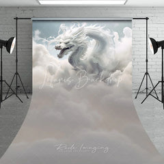 Lofaris Ethereal White Dragon in Clouds Photography Backdrop Mythical Fantasy Portrait Background