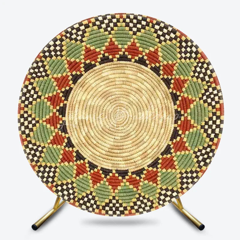 Lofaris Ethiopian Floral Round Backdrop Traditional African Pattern Circle Frame Unique Cultural Photo Booth for Holiday Festival