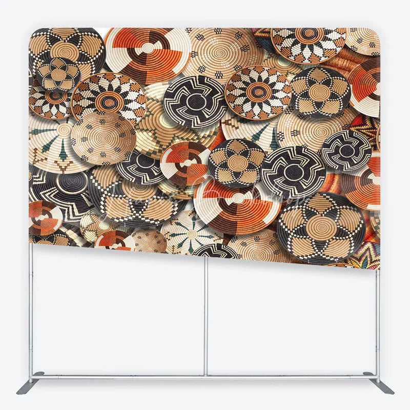 Lofaris Ethnic Woven Basket Pattern Square Double-Sided Backdrop Tribal Geometric Design for Photo Studio