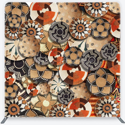 Lofaris Ethnic Woven Basket Pattern Square Double-Sided Backdrop Tribal Geometric Design for Photo Studio
