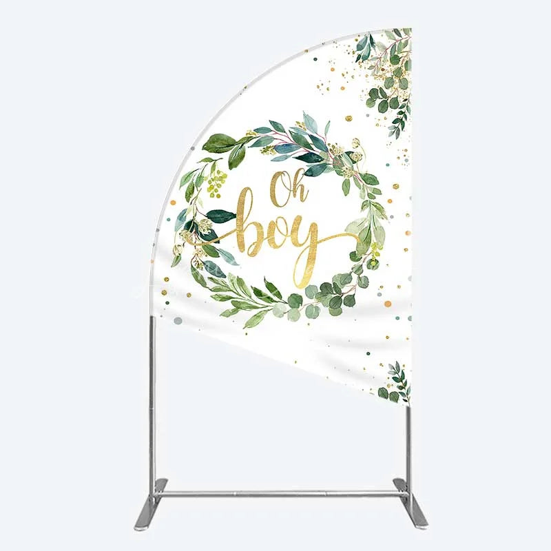 Lofaris Eucalyptus Wreath Oh Boy Half Moon Arch Backdrop Greenery and Gold Glitter Baby Shower Decoration