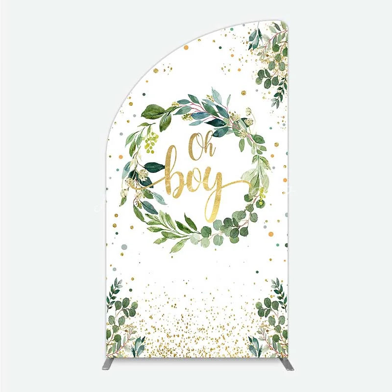 Lofaris Eucalyptus Wreath Oh Boy Half Moon Arch Backdrop Greenery and Gold Glitter Baby Shower Decoration