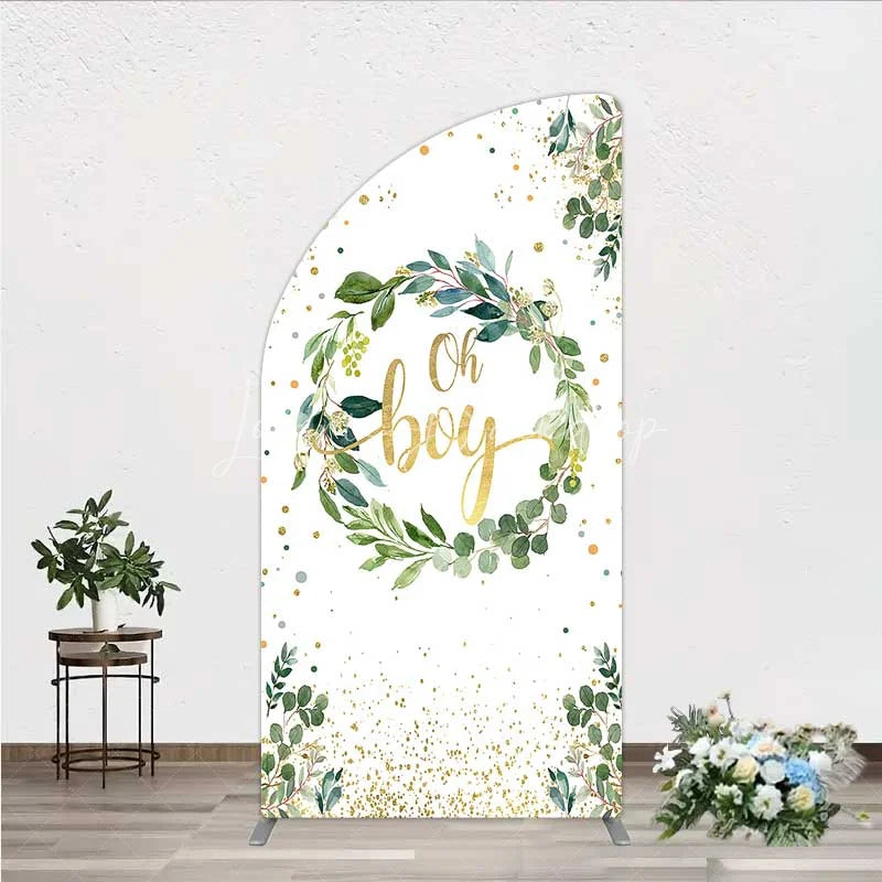 Lofaris Eucalyptus Wreath Oh Boy Half Moon Arch Backdrop Greenery and Gold Glitter Baby Shower Decoration