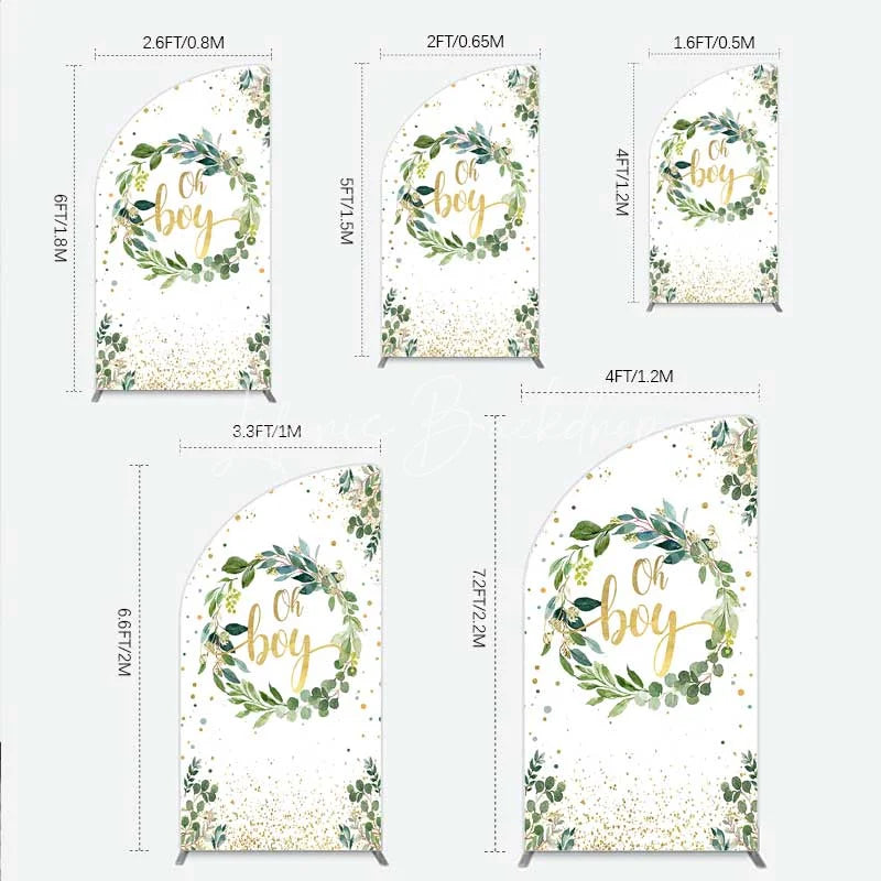Lofaris Eucalyptus Wreath Oh Boy Half Moon Arch Backdrop Greenery and Gold Glitter Baby Shower Decoration